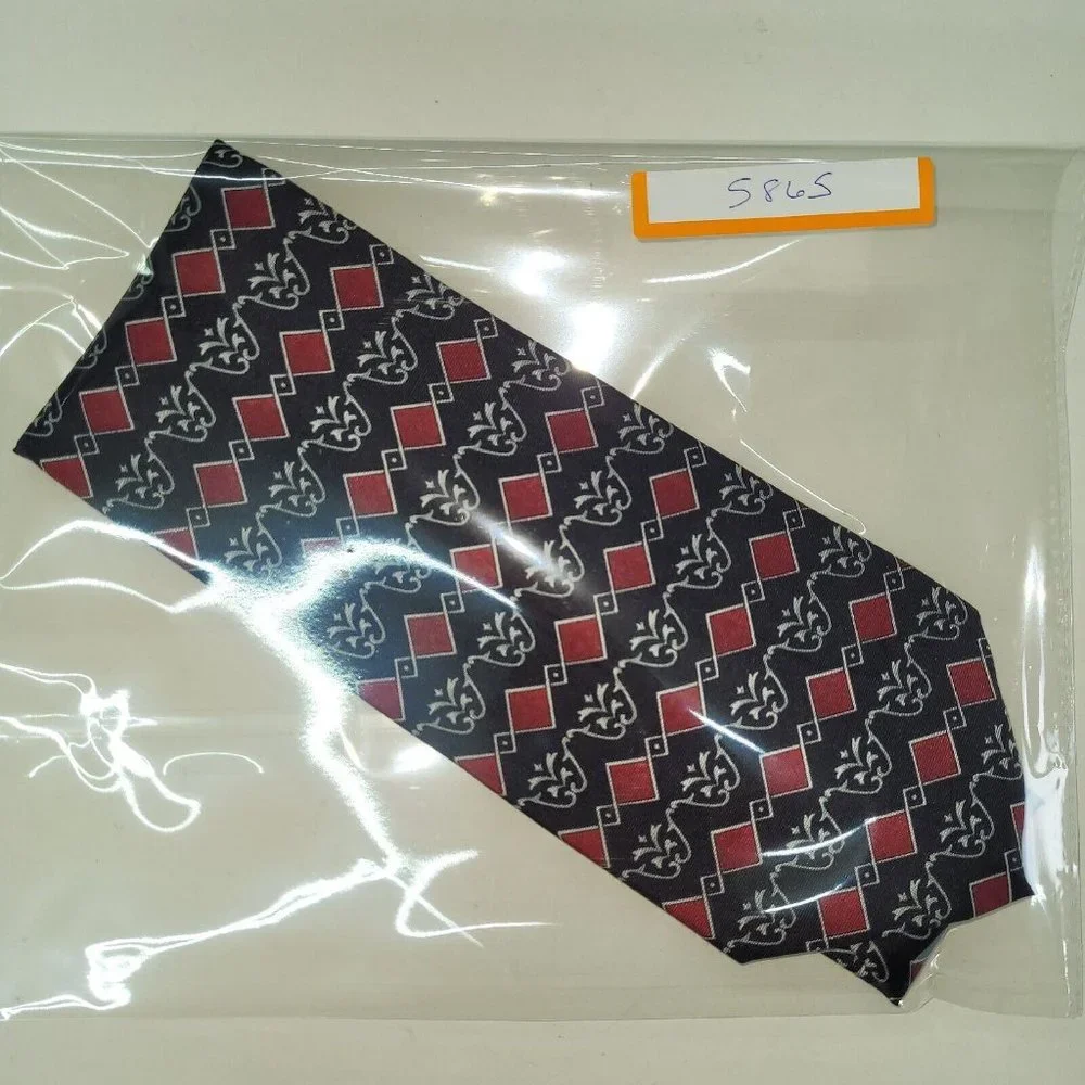 Christian Dior Cravate Tie Mens‎ Silk Handmade Black/Red Print Preppy Business